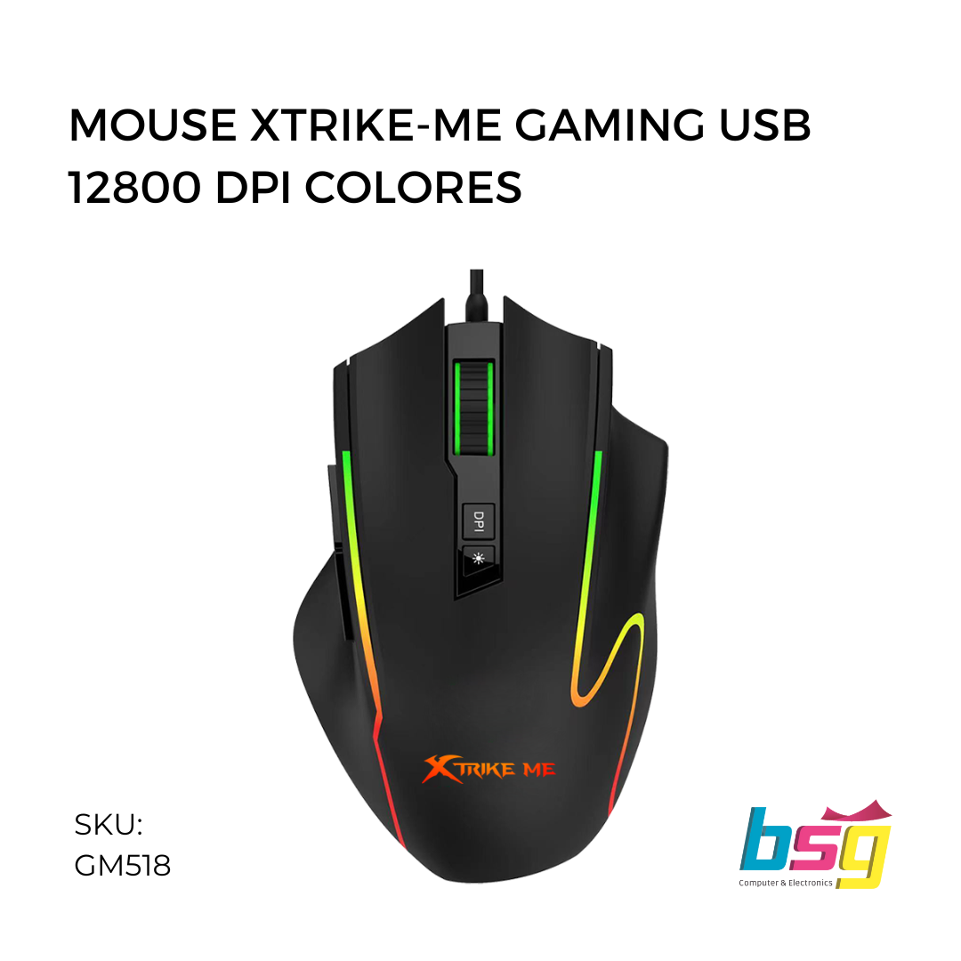 MOUSE XTRIKE-ME GAMING USB 12800 DPI COLORES
